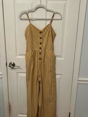 Striped Yellow and White Button Down Jumpsuit